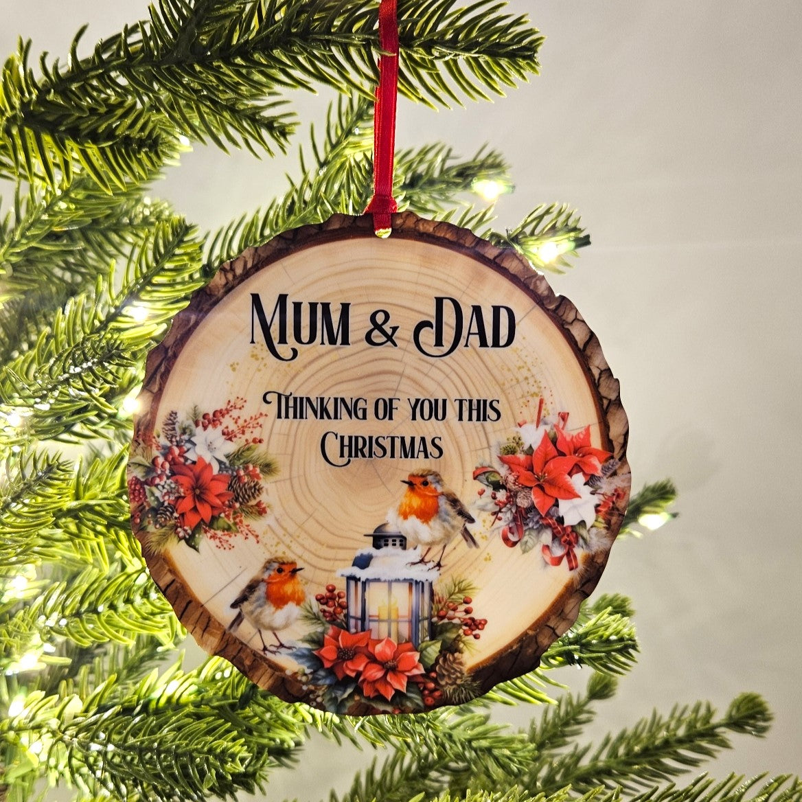 Personalised Christmas Memorial Log Slice Hanging Decoration