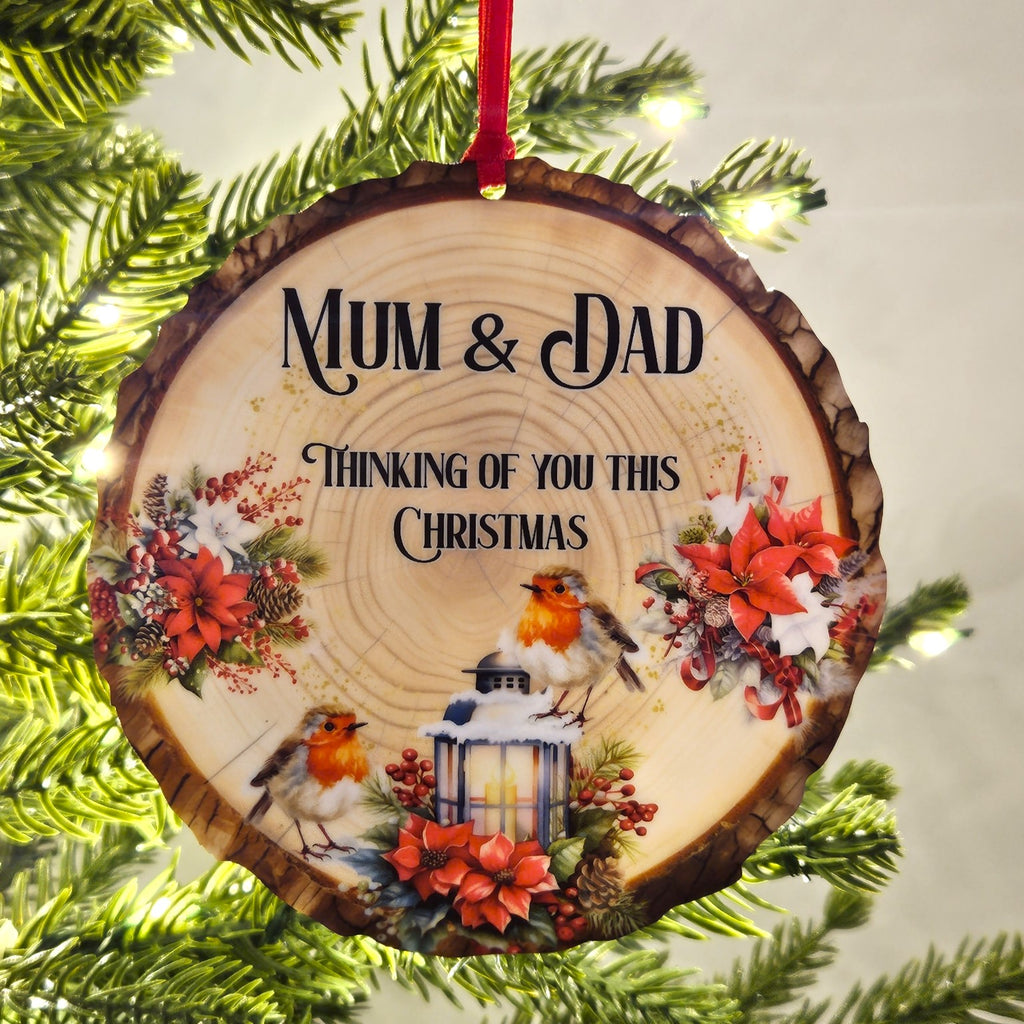 Personalised Christmas Memorial Log Slice Hanging Decoration