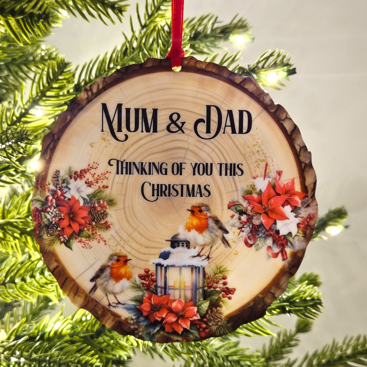 Personalised Christmas Memorial Log Slice Hanging Decoration