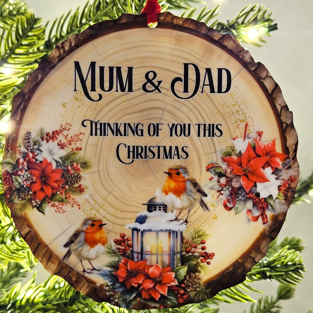Personalised Christmas Memorial Log Slice Hanging Decoration