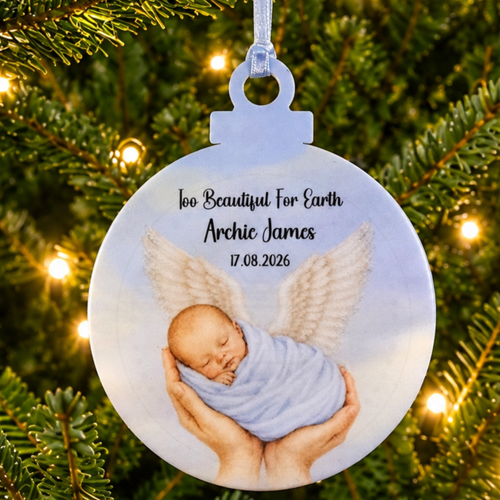 Baby Memory Bauble | Too Beautiful for Earth Christmas Tree Decoration | Baby Loss Keepsake