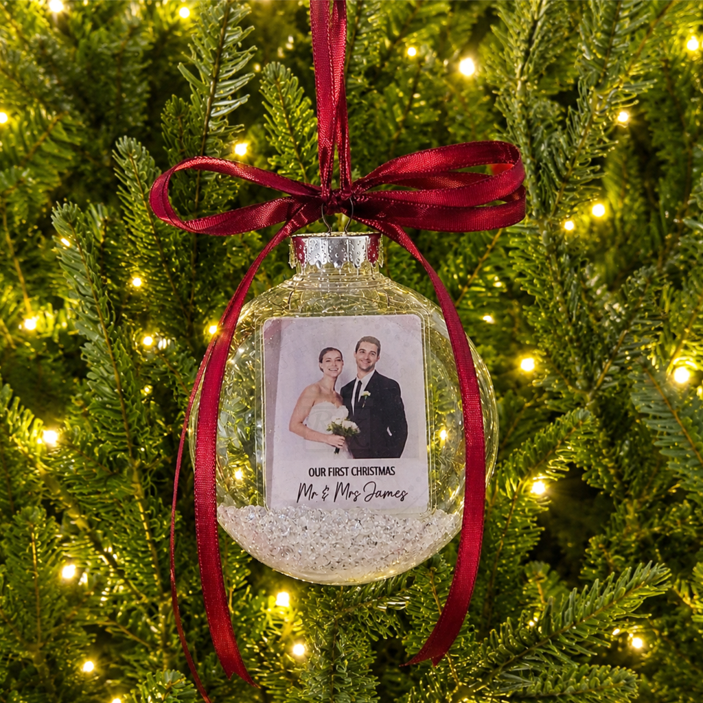 Personalised Wedding & Engagement Photo Christmas Bauble | Couple Keepsake Gift