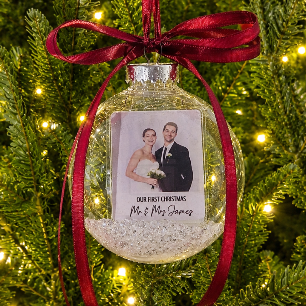Personalised Wedding & Engagement Photo Christmas Bauble | Couple Keepsake Gift