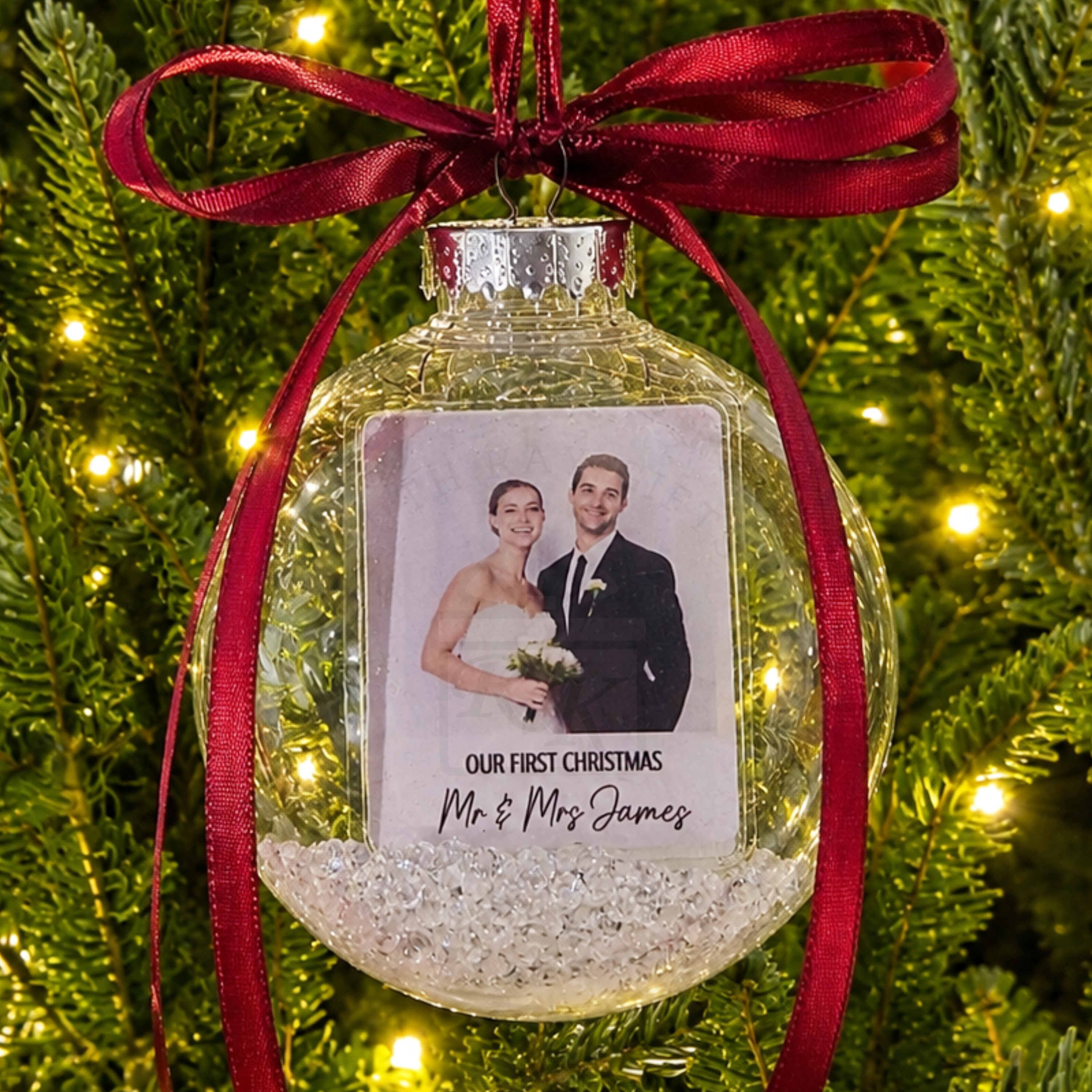 Personalised Wedding & Engagement Photo Christmas Bauble | Couple Keepsake Gift