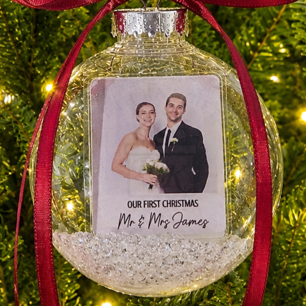 Personalised Wedding & Engagement Photo Christmas Bauble | Couple Keepsake Gift