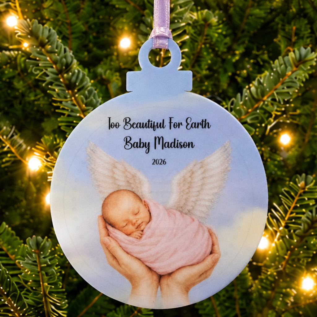 Baby Memory Bauble | Too Beautiful for Earth Christmas Tree Decoration | Baby Loss Keepsake