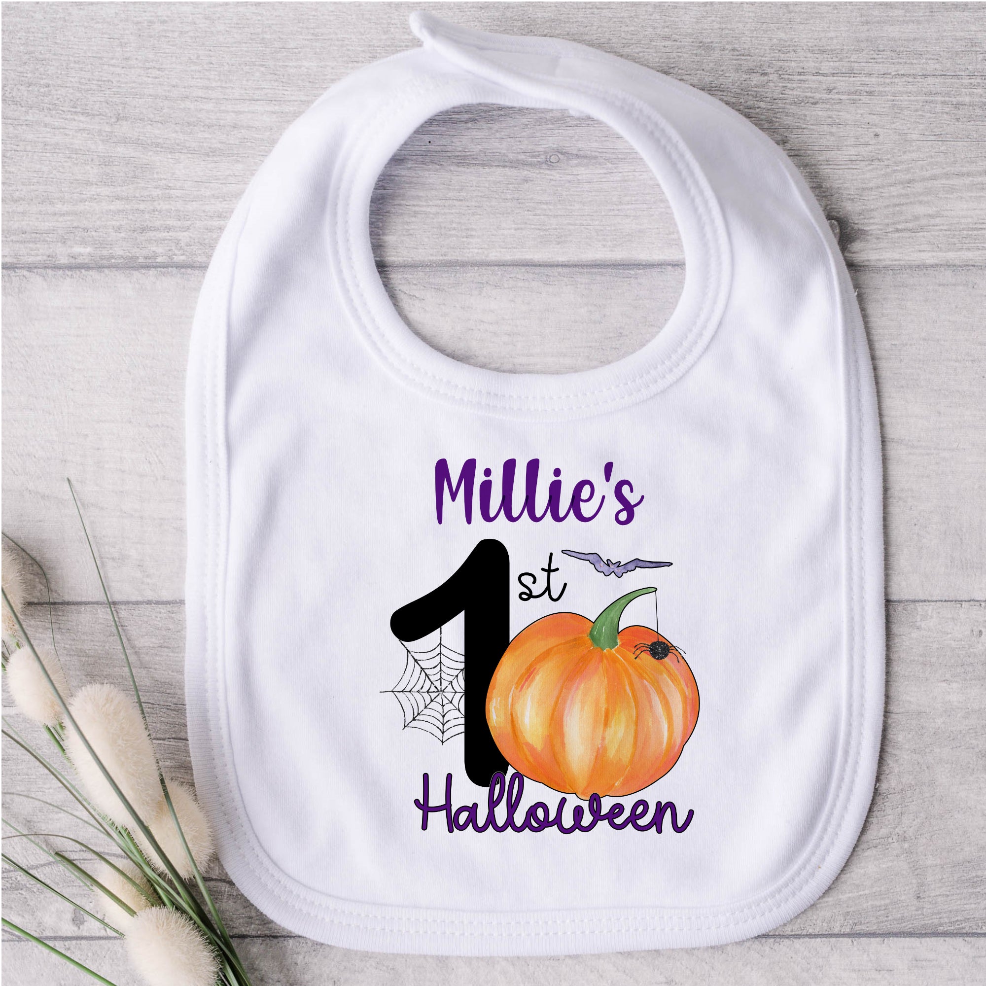 Personalised First Halloween Baby Bib Pumpkin Design
