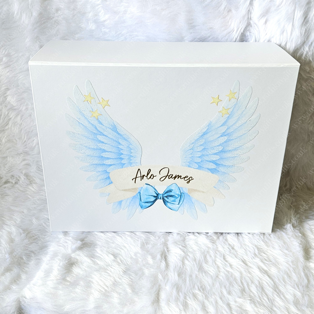 Personalised Baby Loss Memory Box – Angel Wings Keepsake Box