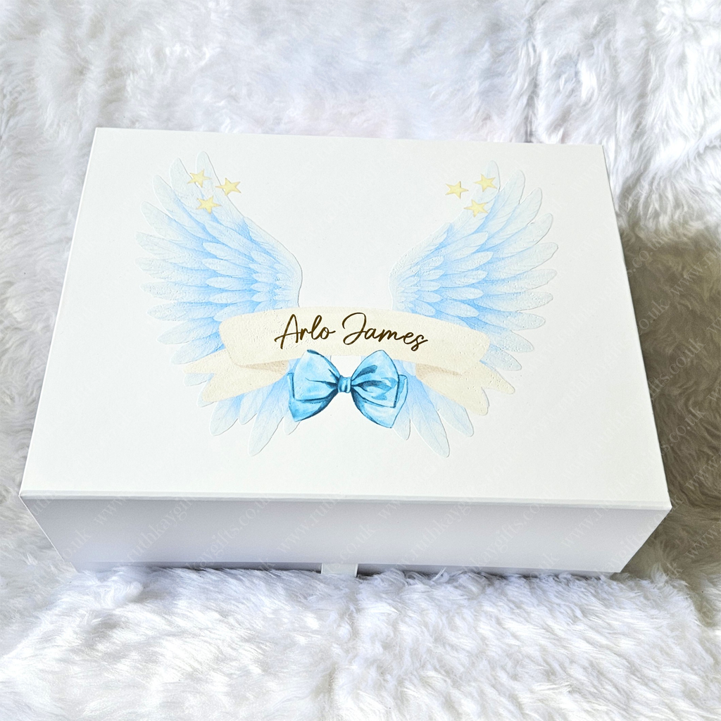 Personalised Baby Loss Memory Box – Angel Wings Keepsake Box