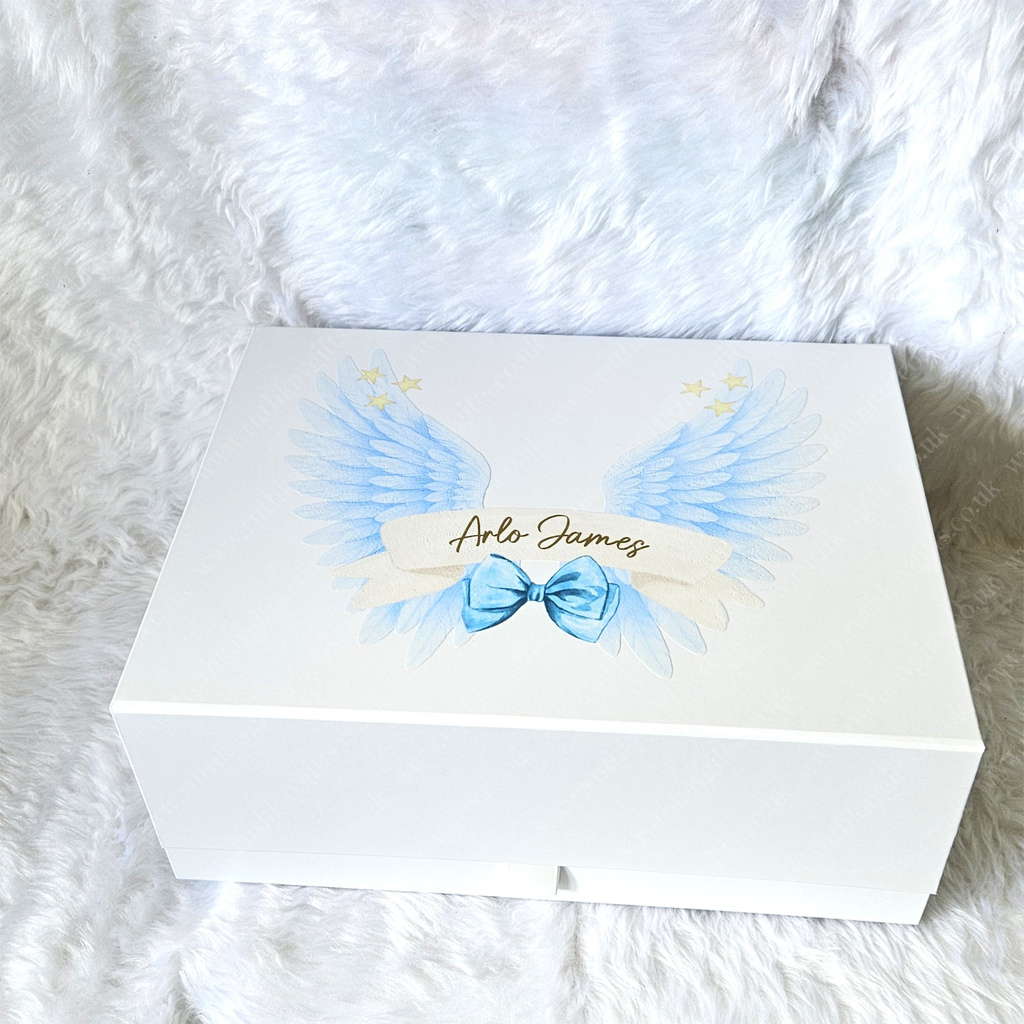 Personalised Baby Loss Memory Box – Angel Wings Keepsake Box