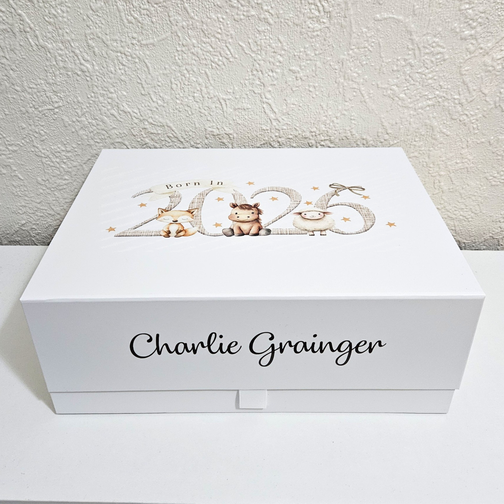 Personalised Born in 2026 Farm Animal Magnetic Keepsake Gift Box