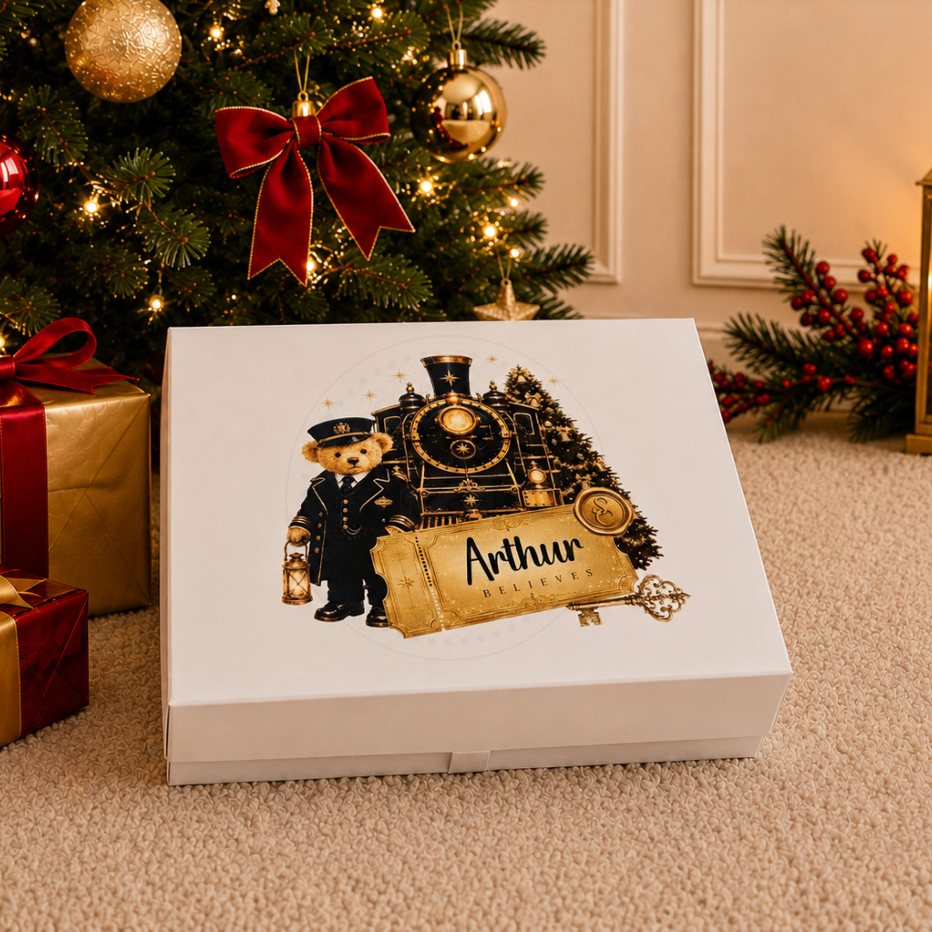 Personalised Festive Train Teddy Christmas Eve Box | Festive Keepsake Gift