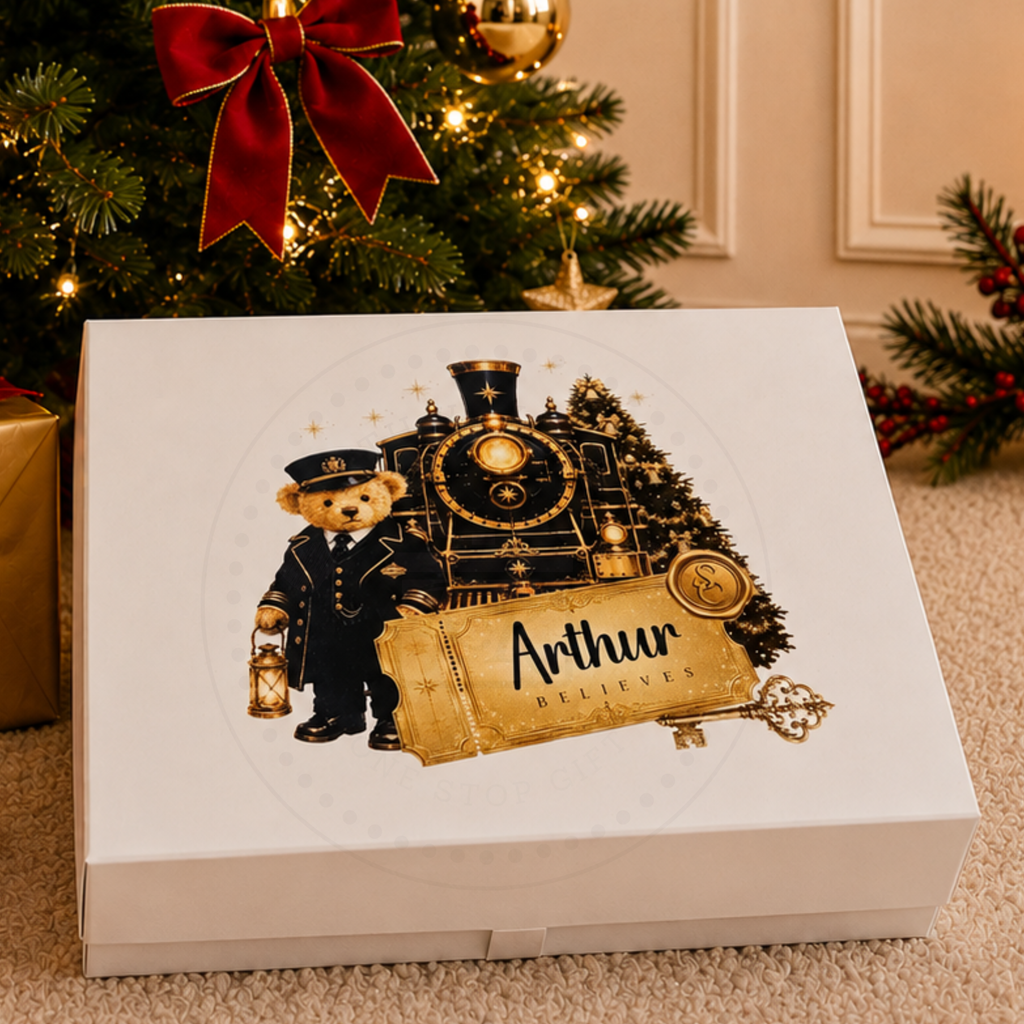 Personalised Festive Train Teddy Christmas Eve Box | Festive Keepsake Gift