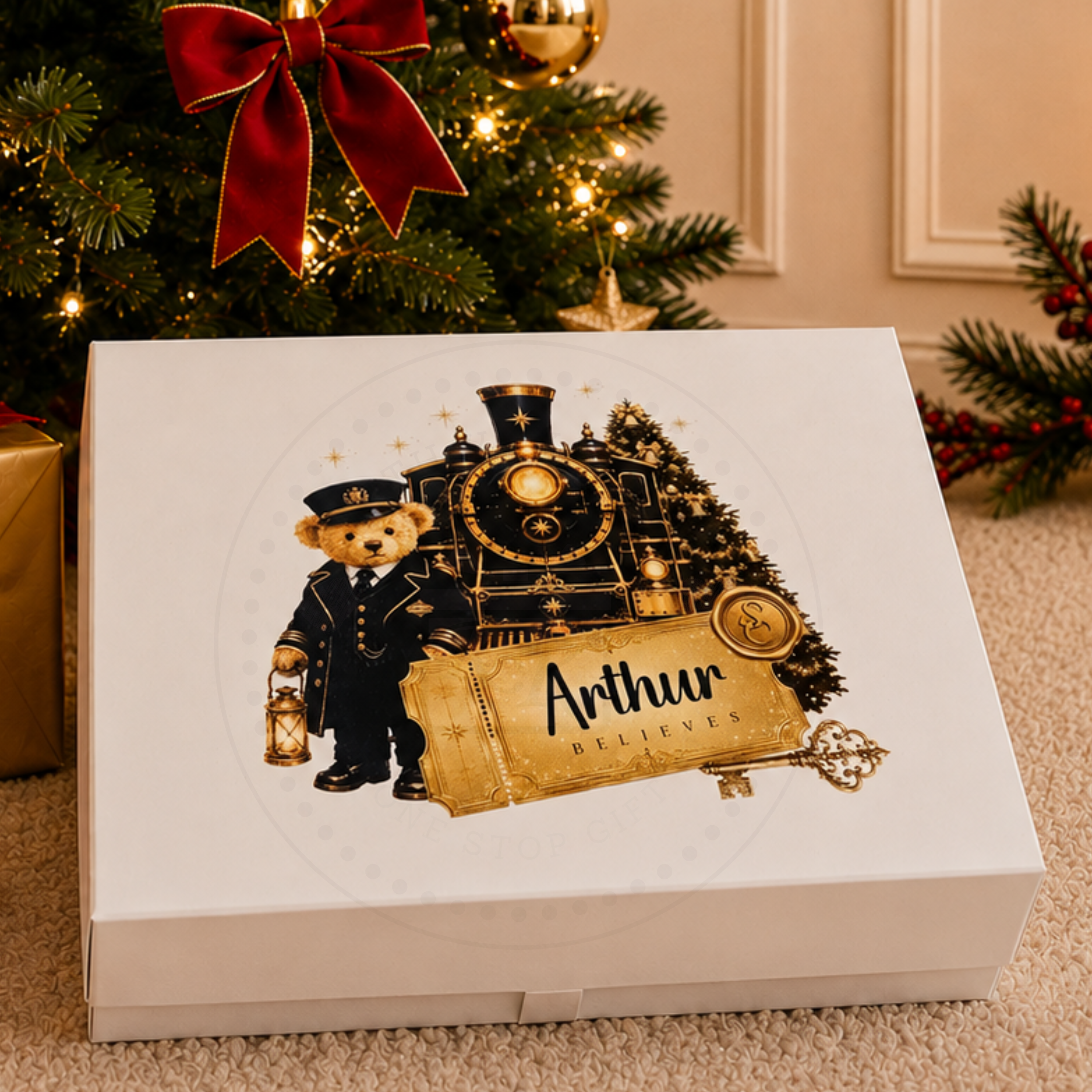 Personalised Festive Train Teddy Christmas Eve Box | Festive Keepsake Gift