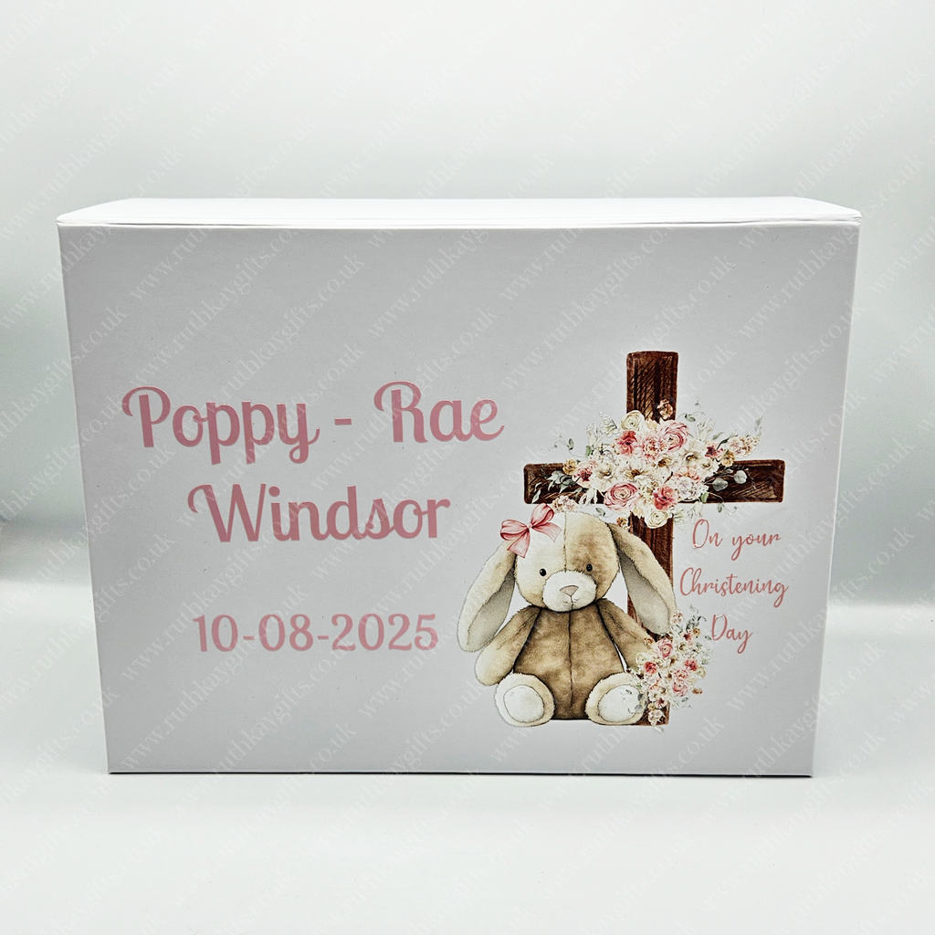 Personalised Christening Keepsake Box: Bunny Design, Magnetic Closure