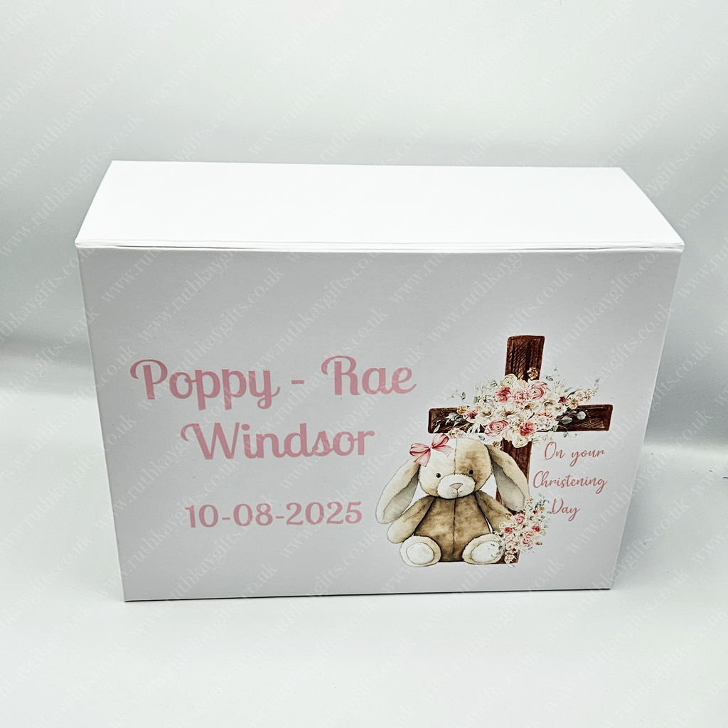Personalised Christening Keepsake Box: Bunny Design, Magnetic Closure