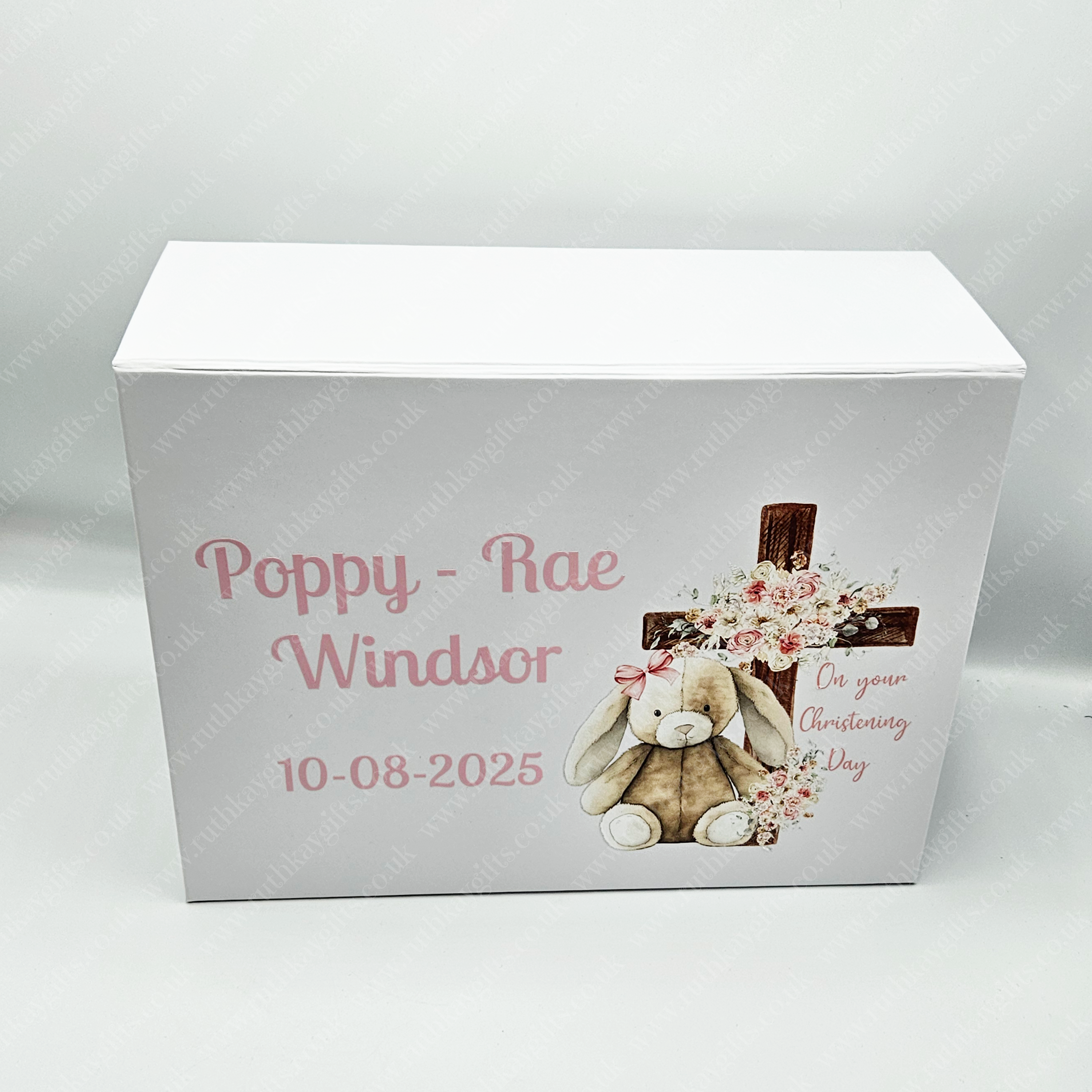 Personalised Christening Keepsake Box: Bunny Design, Magnetic Closure