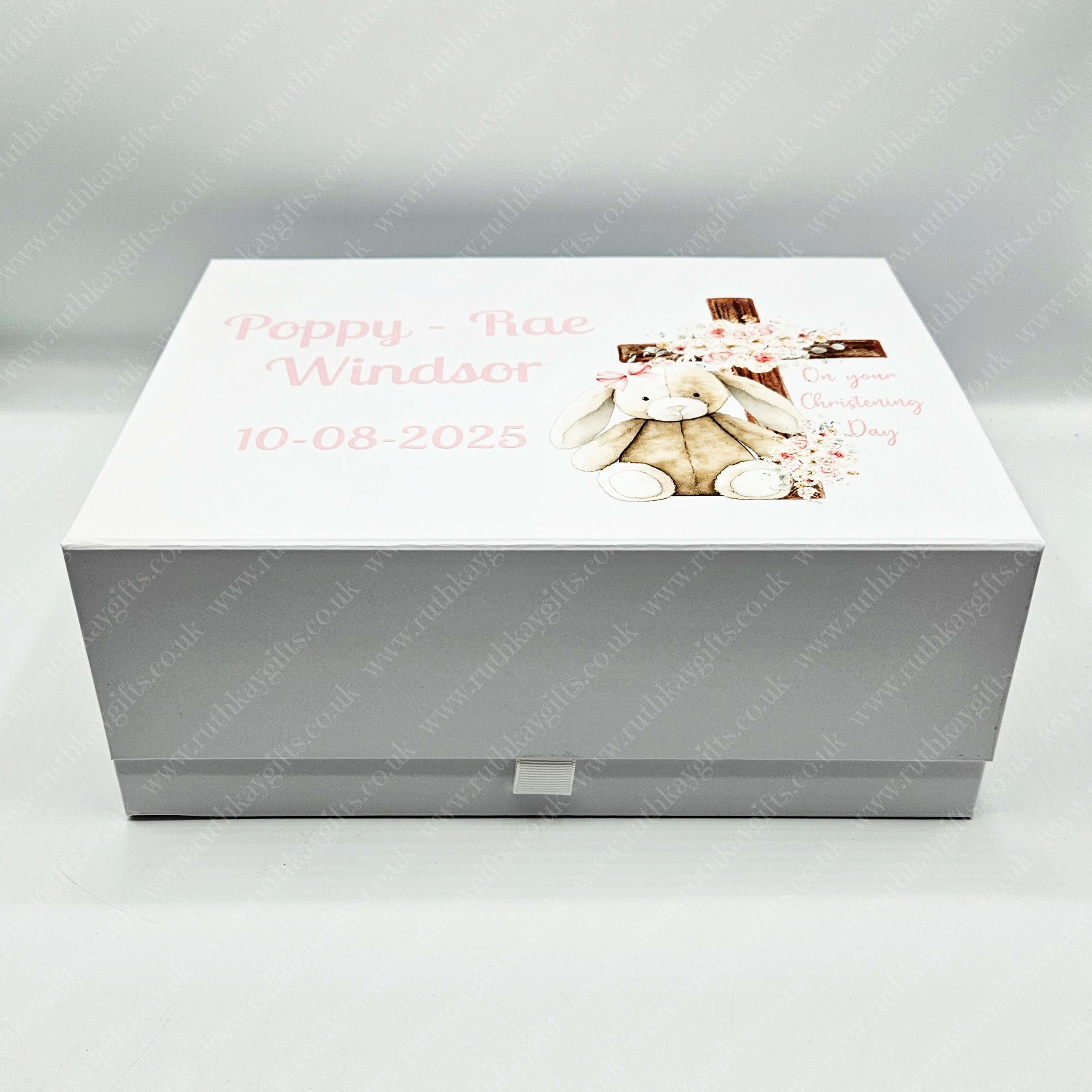 Personalised Christening Keepsake Box: Bunny Design, Magnetic Closure