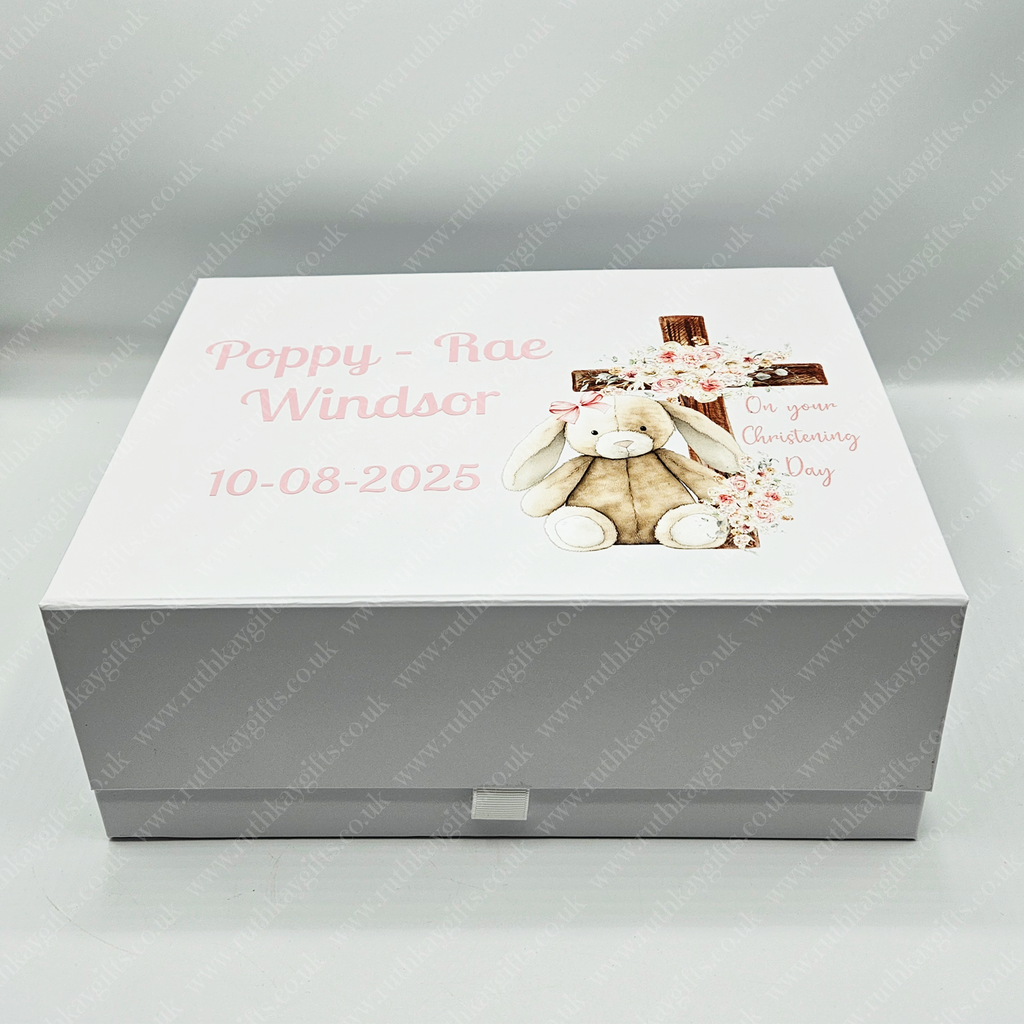 Personalised Christening Keepsake Box: Bunny Design, Magnetic Closure