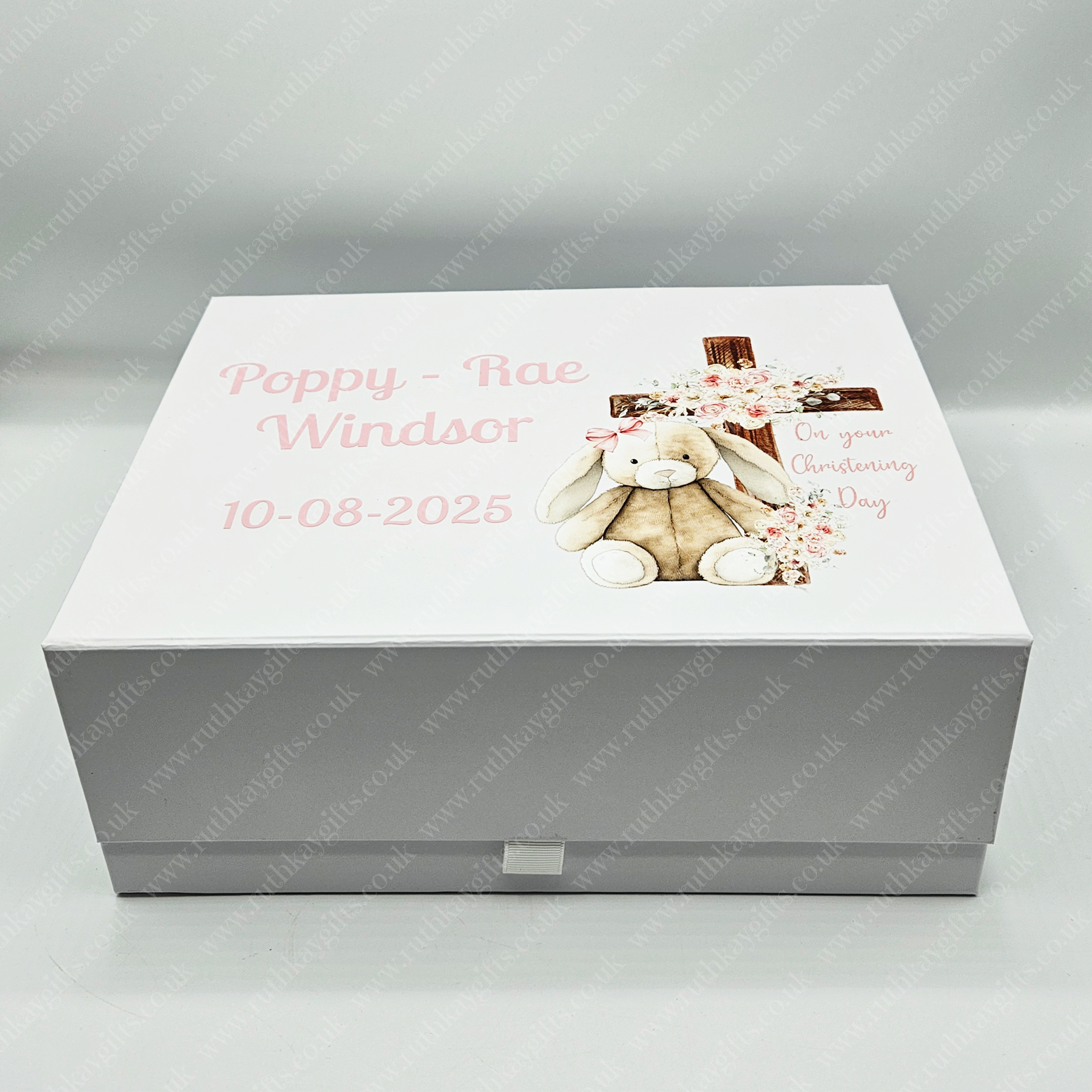 Personalised Christening Keepsake Box: Bunny Design, Magnetic Closure