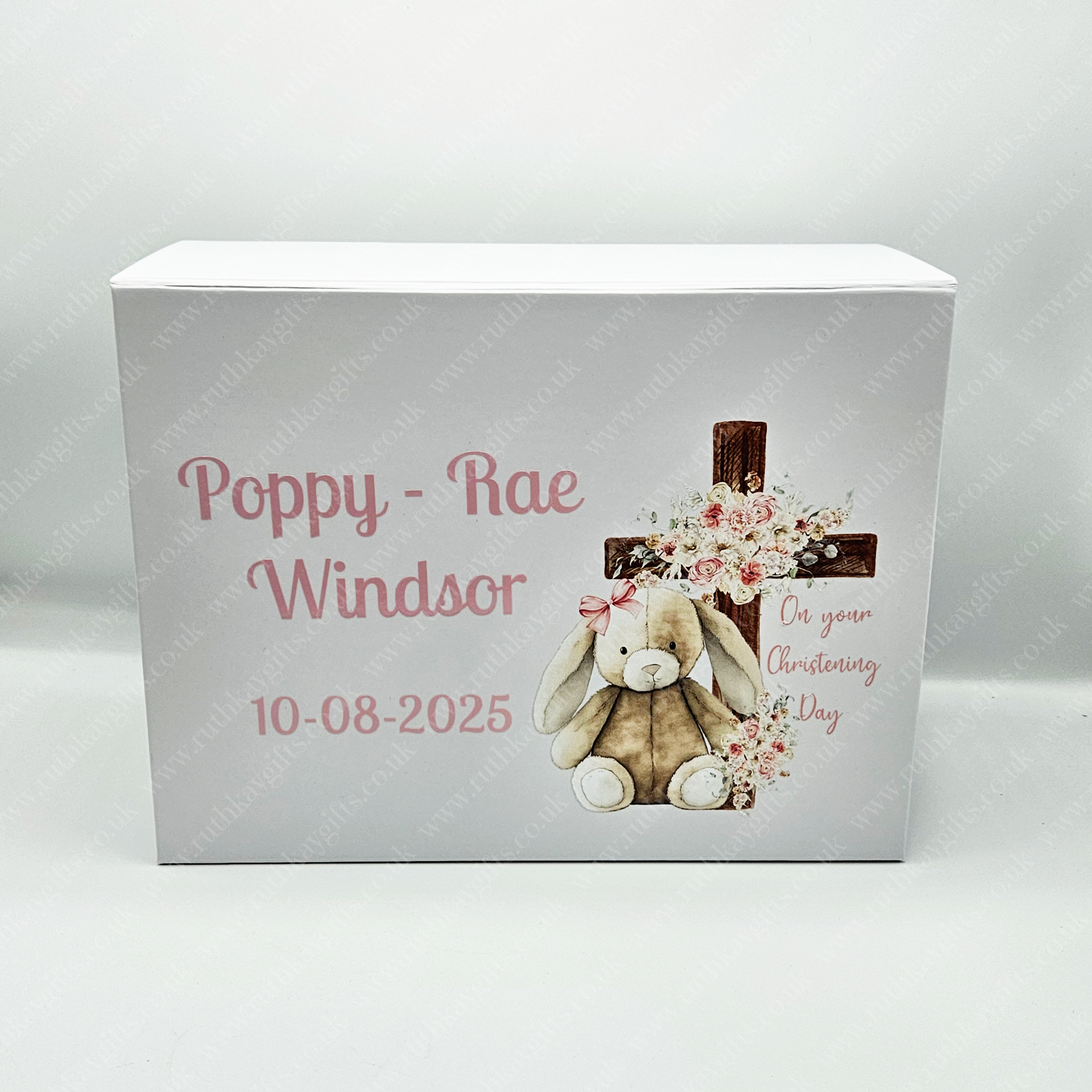 Personalised Christening Keepsake Box: Bunny Design, Magnetic Closure