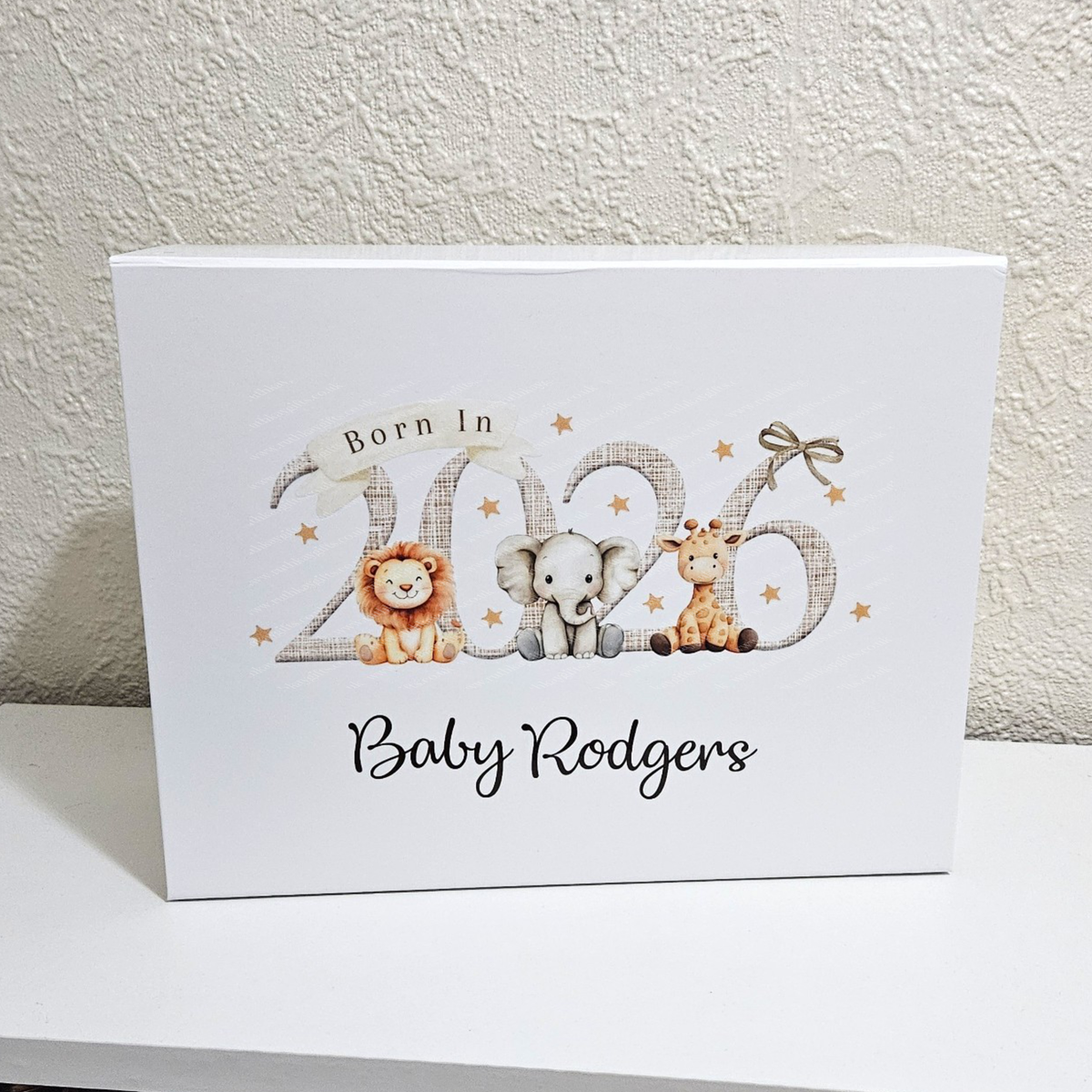 Personalised Born in 2026 Safari Animal Magnetic Keepsake Gift Box
