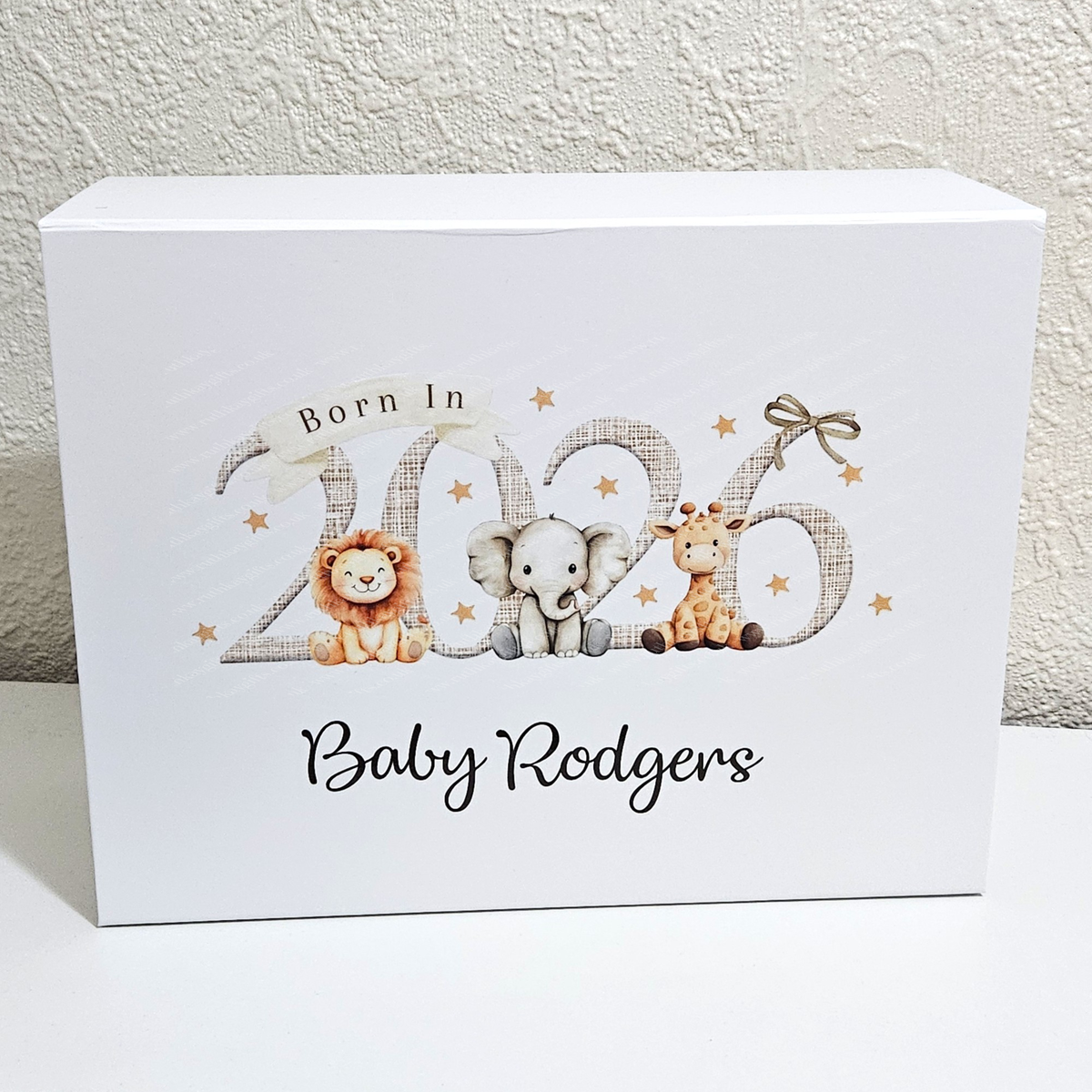 Personalised Born in 2026 Safari Animal Magnetic Keepsake Gift Box