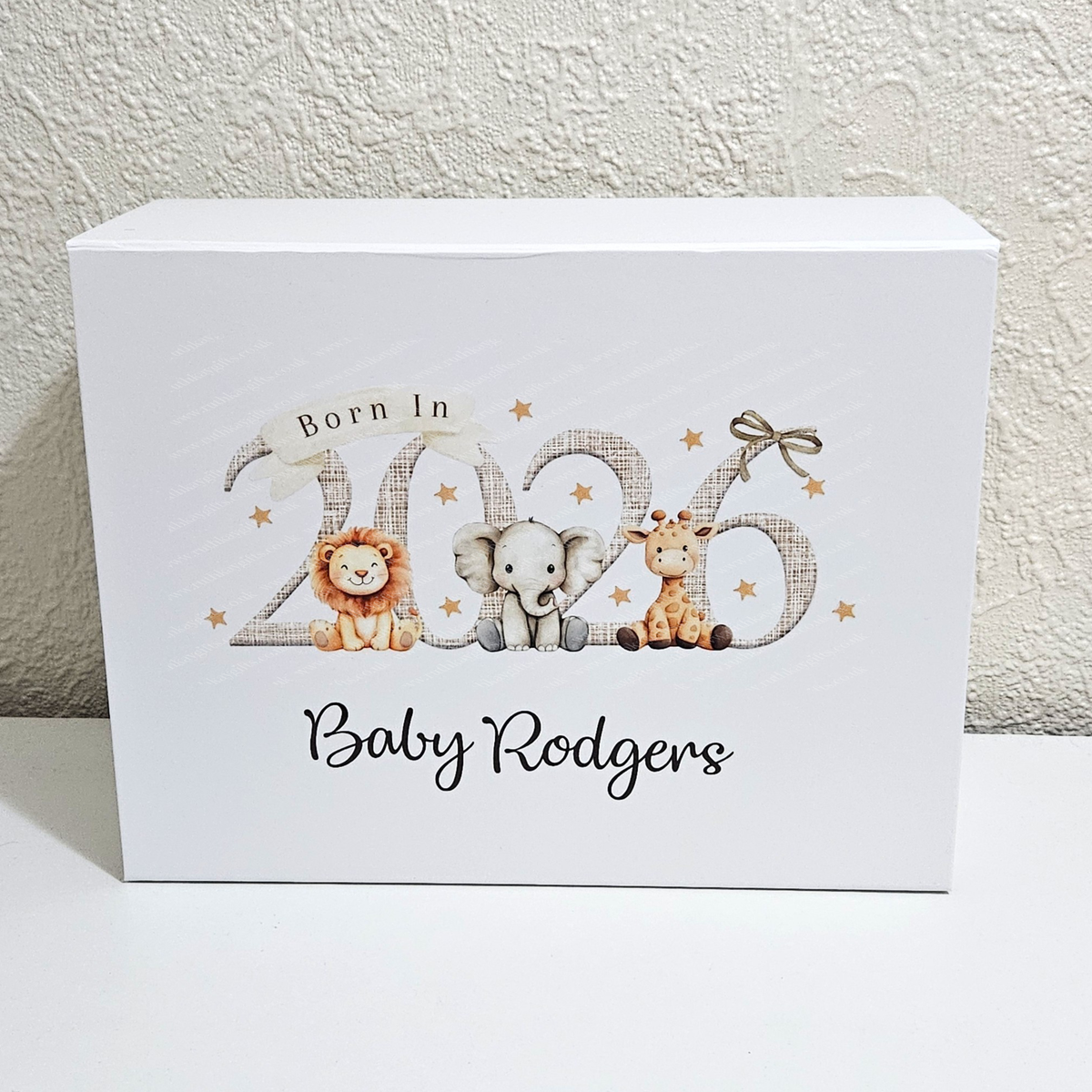 Personalised Born in 2026 Safari Animal Magnetic Keepsake Gift Box