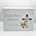 Personalised Christening Keepsake Box: Blue Bunny Design Magnetic Closure