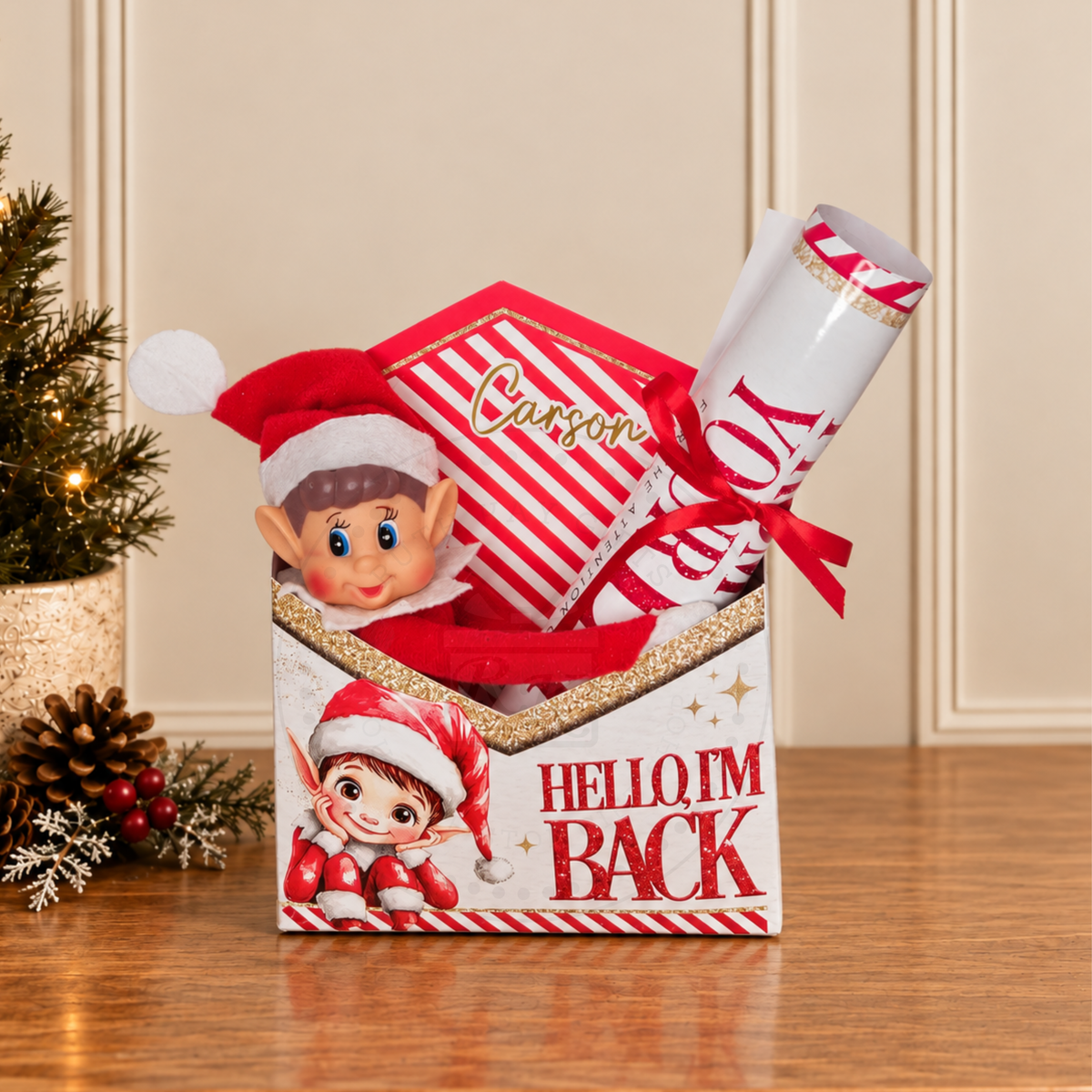 Personalised I'm Back Elf Arrival Set | Elf Box & 3 Letters