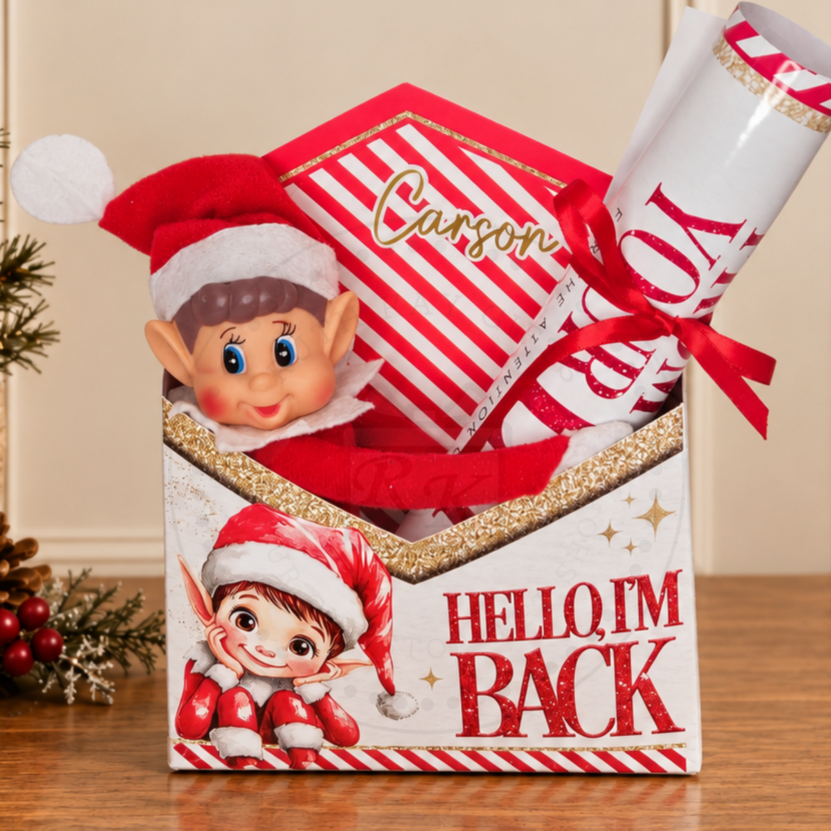 Personalised I'm Back Elf Arrival Set | Elf Box & 3 Letters