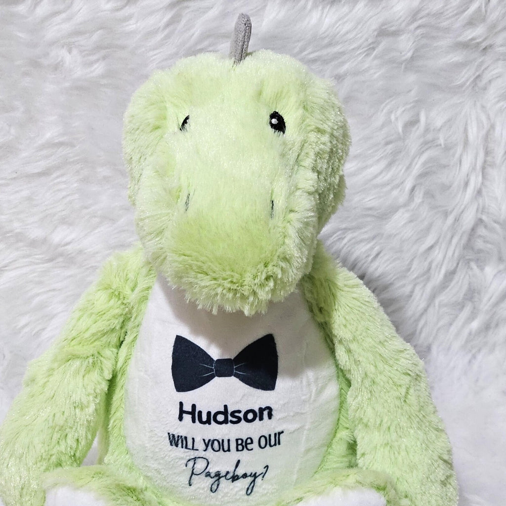 Personalised “Will You Be Our Pageboy?” Dinosaur – Soft Plush