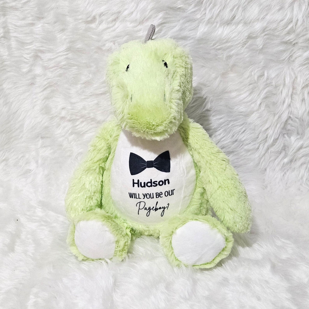 Personalised “Will You Be Our Pageboy?” Dinosaur – Soft Plush