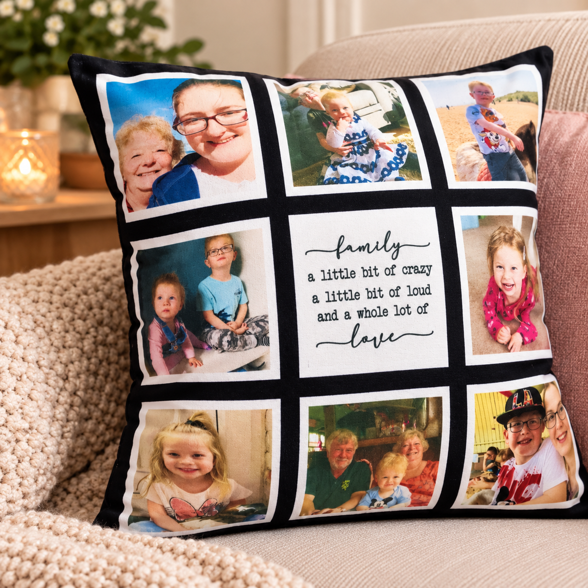 Personalised Family Photo Cushion | 8 Photo Collage Keepsake Gift