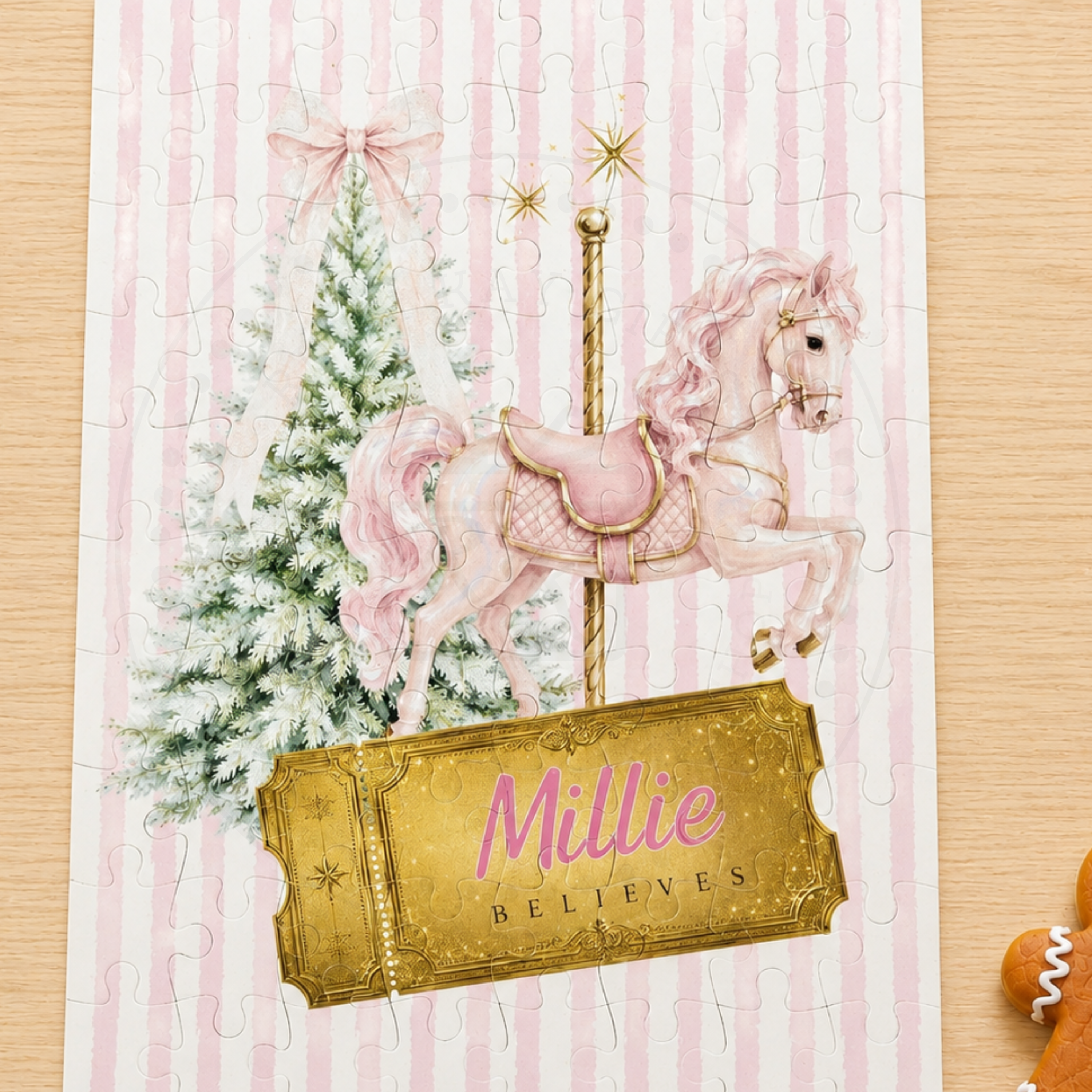 Personalised Pink Pony Carousel Christmas Horse Jigsaw Puzzle | 80 Pieces