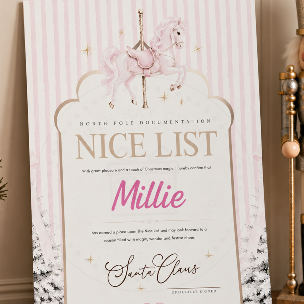 Personalised Nice List Letter from Santa | Pink Pony Carousel Horse Design