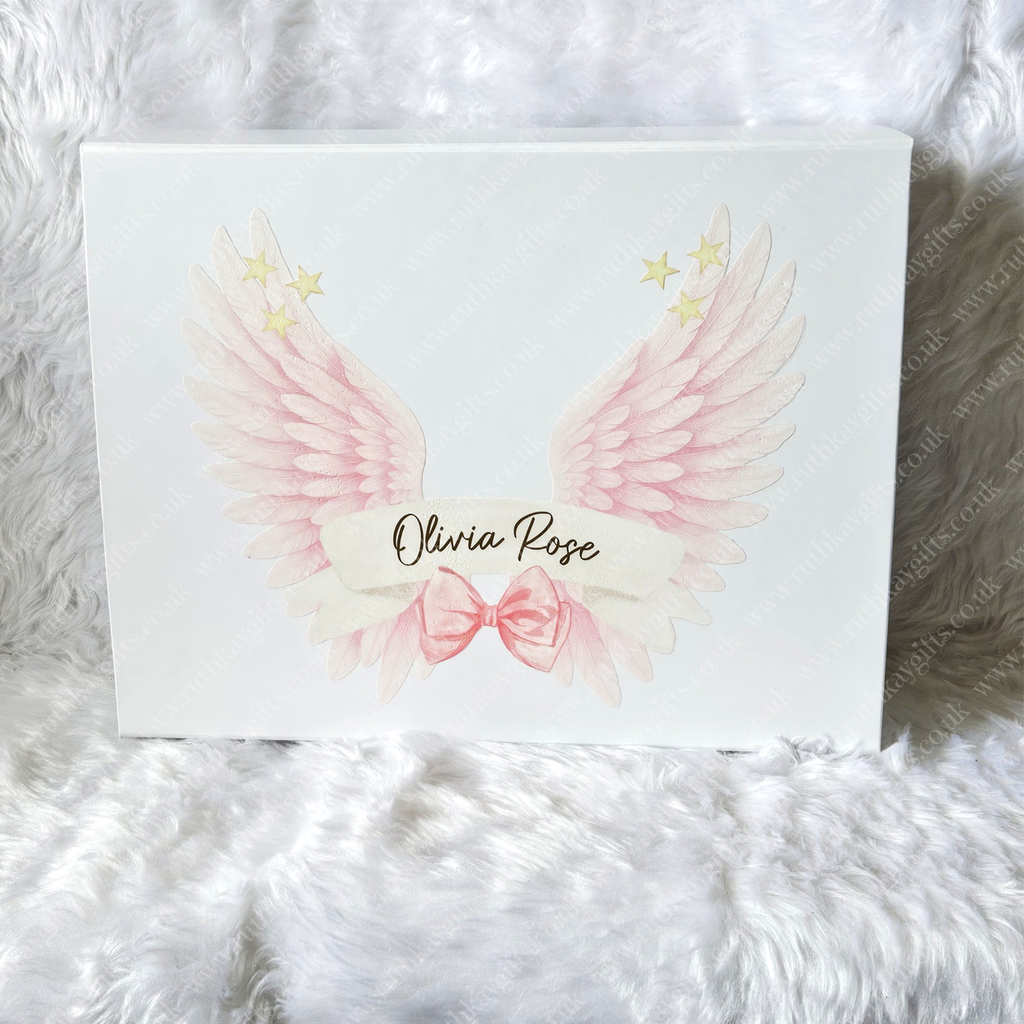 Personalised Baby Loss Memory Box – Angel Wings Keepsake Box