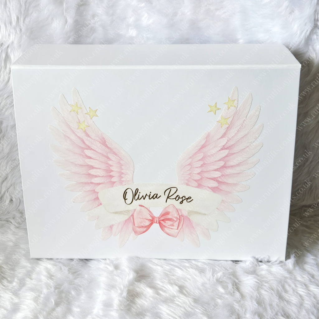 Personalised Baby Loss Memory Box – Angel Wings Keepsake Box