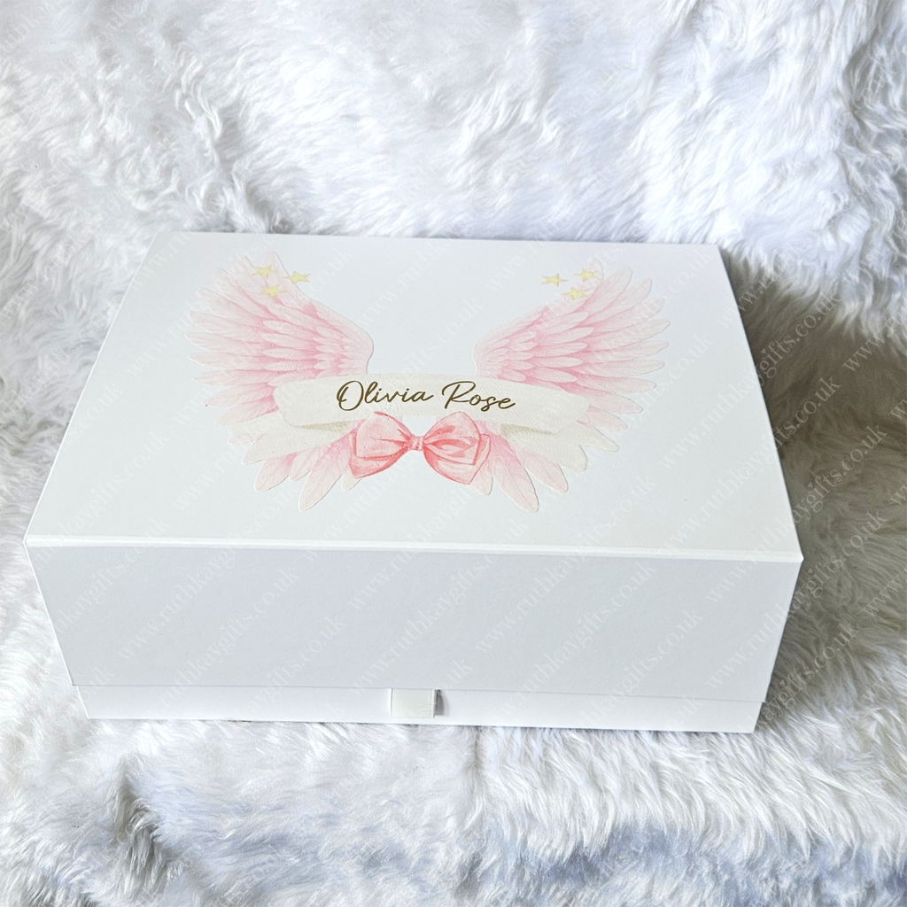 Personalised Baby Loss Memory Box – Angel Wings Keepsake Box