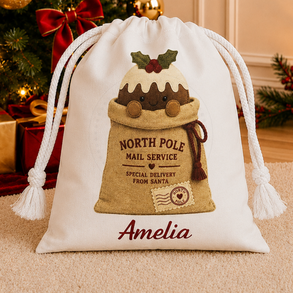 Personalised Christmas Pudding Treat Bag | North Pole Mail | Christmas Eve Bag