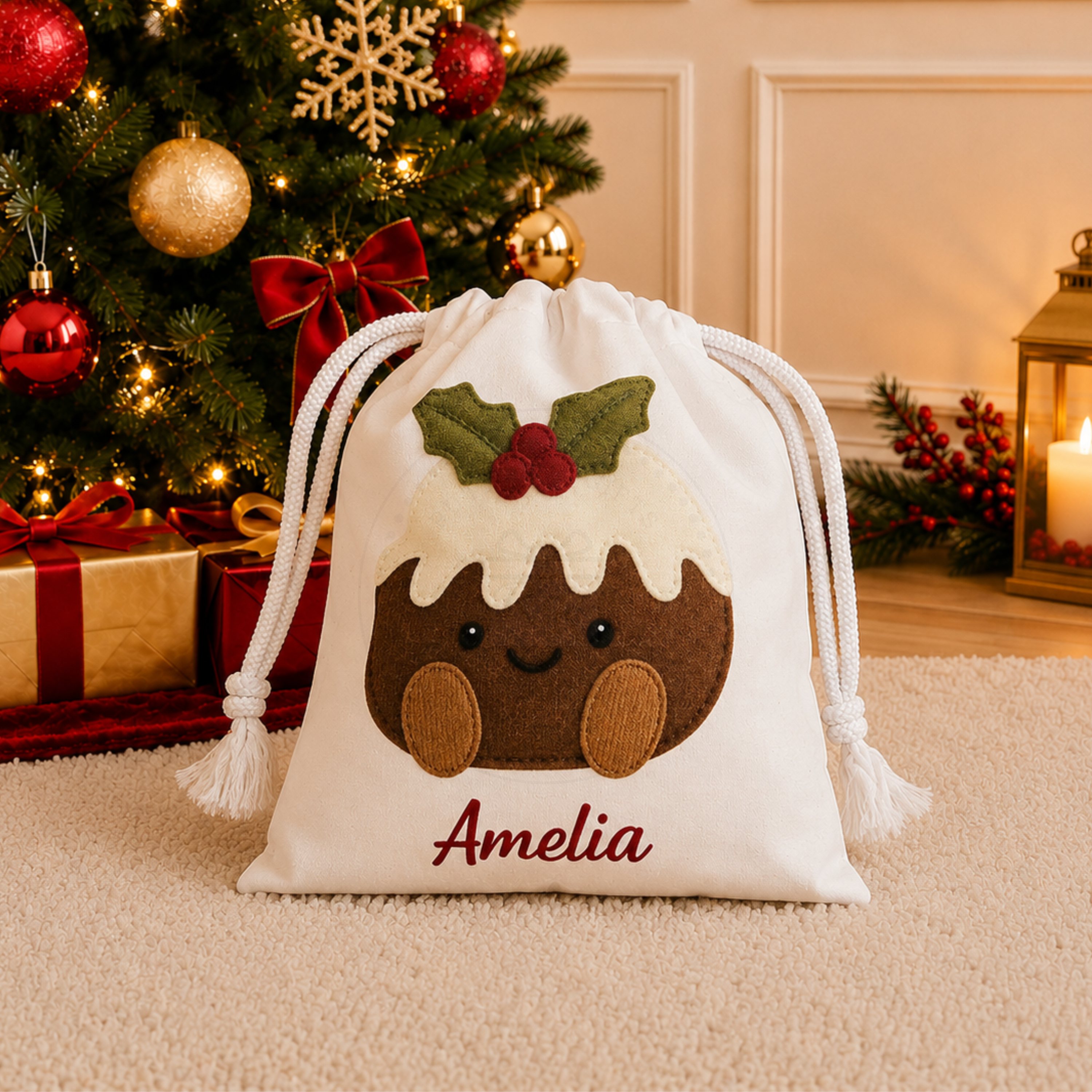 Personalised Christmas Pudding Treat Bag| Christmas Eve Bag | Santa Sack
