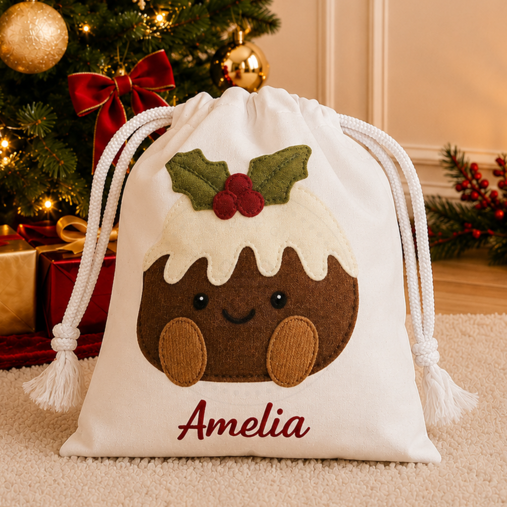 Personalised Christmas Pudding Treat Bag| Christmas Eve Bag | Santa Sack