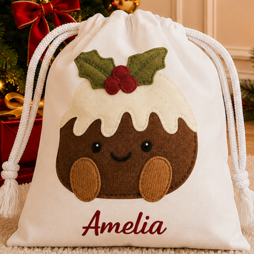 Personalised Christmas Pudding Treat Bag| Christmas Eve Bag | Santa Sack