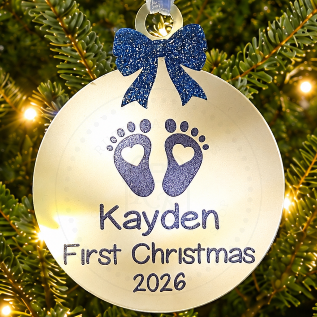 Baby's First Christmas Bauble Shaped Tree Decoration | Personalised Keepsake | Pink or Blue