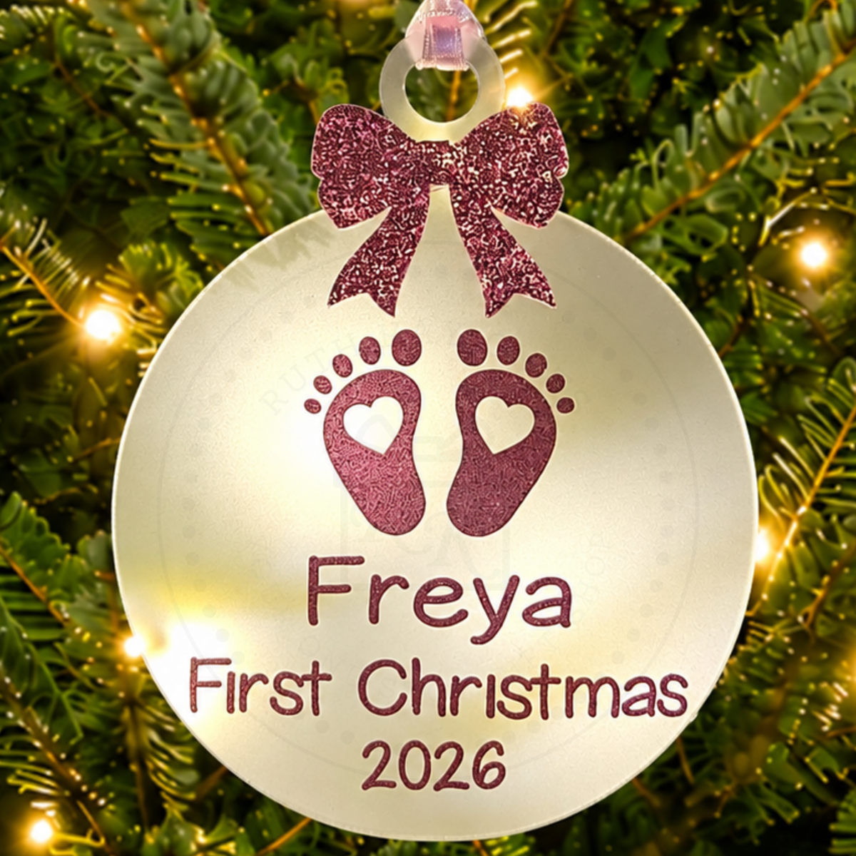 Baby's First Christmas Bauble Shaped Tree Decoration | Personalised Keepsake | Pink or Blue