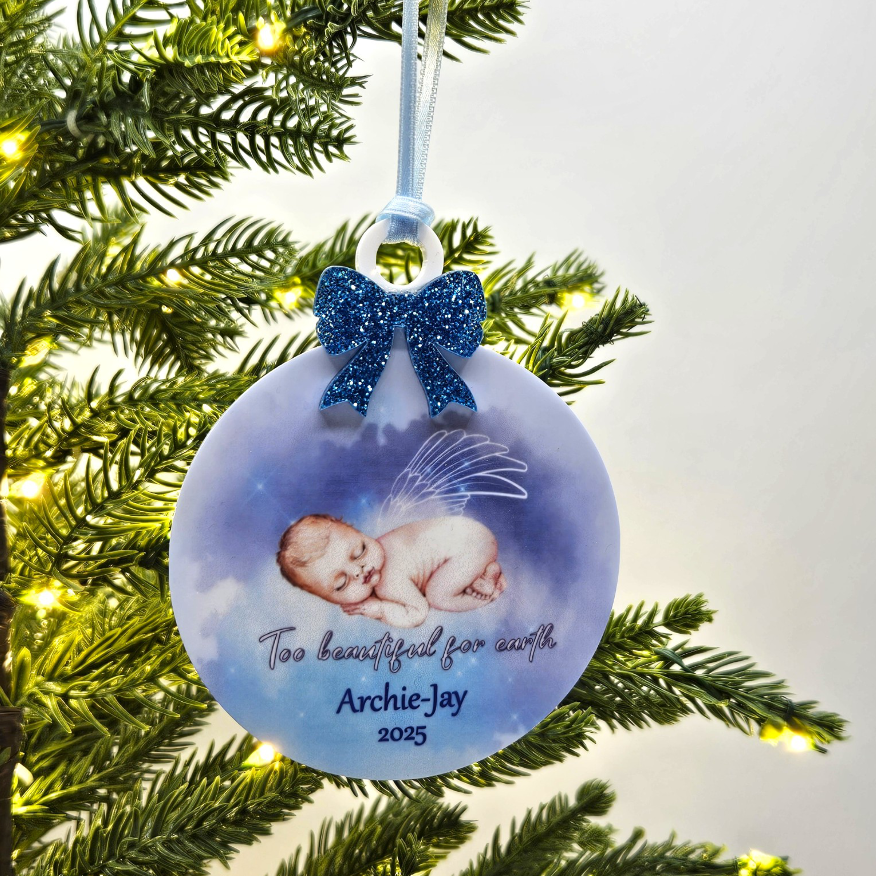 Personalised Baby Boy Memorial Christmas Tree Decoration | Angel Baby Keepsake
