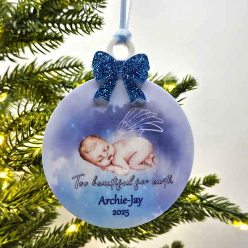 Personalised Baby Boy Memorial Christmas Tree Decoration | Angel Baby Keepsake