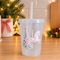 Personalised Pink Christmas Carousel Horse Cup and Straw