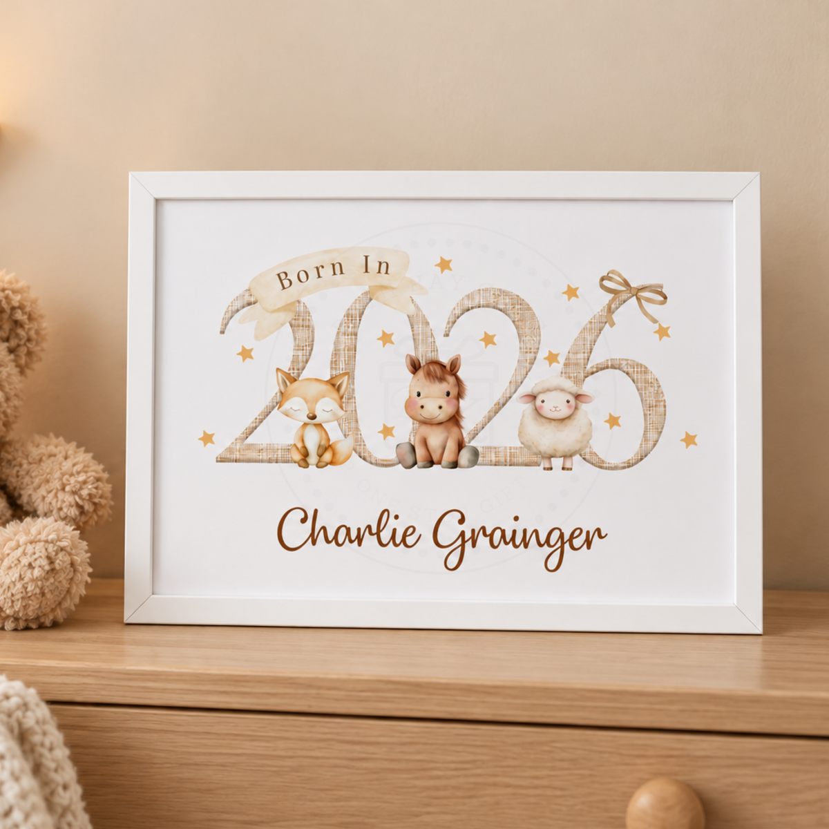Personalised Born in 2026 Farm Animal A4 Framed Print
