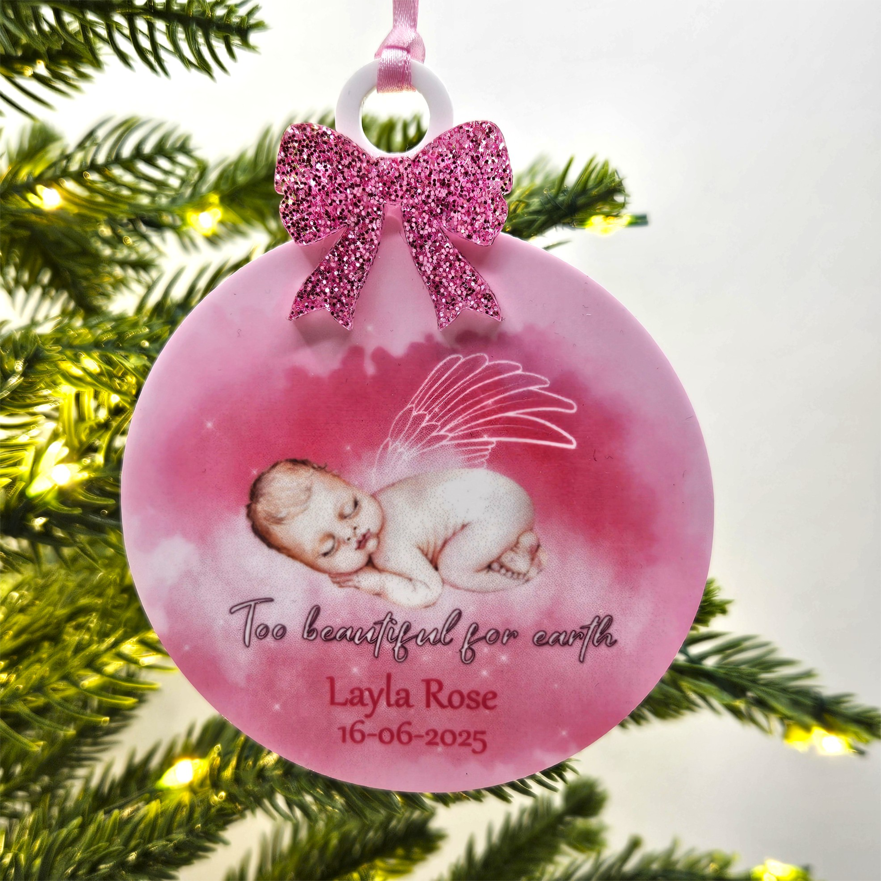 Personalised Baby Girl Memorial Christmas Tree Decoration | Angel Baby Keepsake